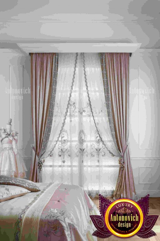 Modern bedroom featuring stylish satin curtain design