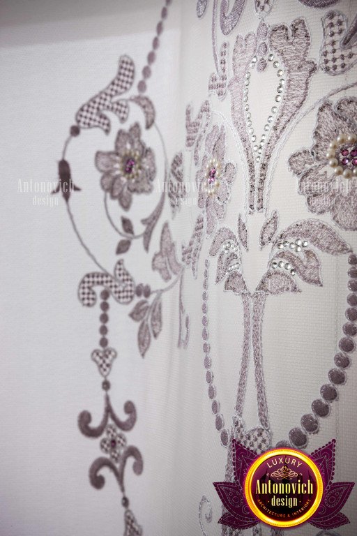 Elegant elite embroidered curtain in a luxurious living room