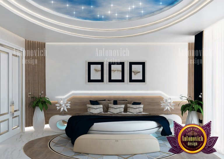 Elegant master bedroom with plush bedding and stylish decor