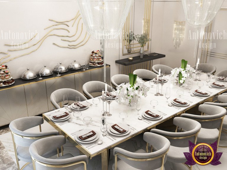 Elegant dining room with modern chandelier