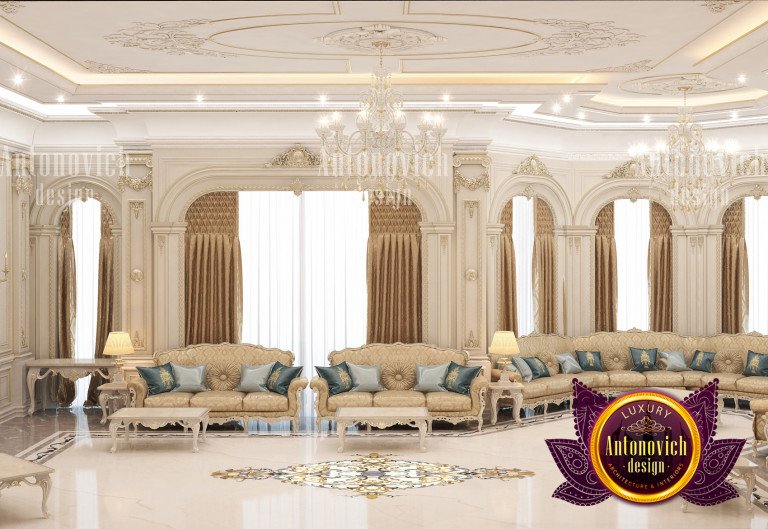 Luxurious Majlis design featuring stunning chandeliers