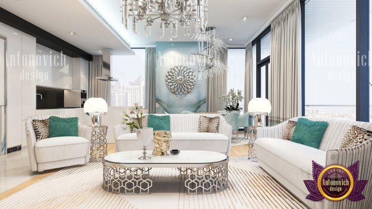 Luxurious living room with opulent textures and sophisticated decor