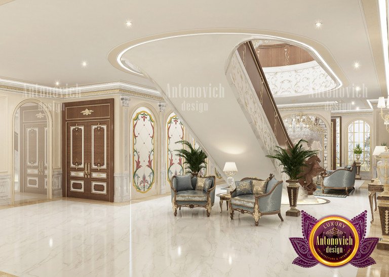 Elegant hall with marble flooring and grand staircase