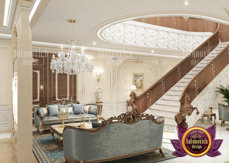 Luxurious marble staircase with intricate railing