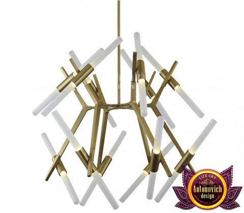 Modern chandelier with sleek lines and LED bulbs