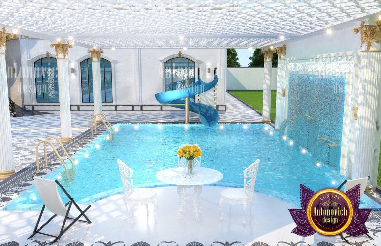 Modern geometric pool design with integrated spa