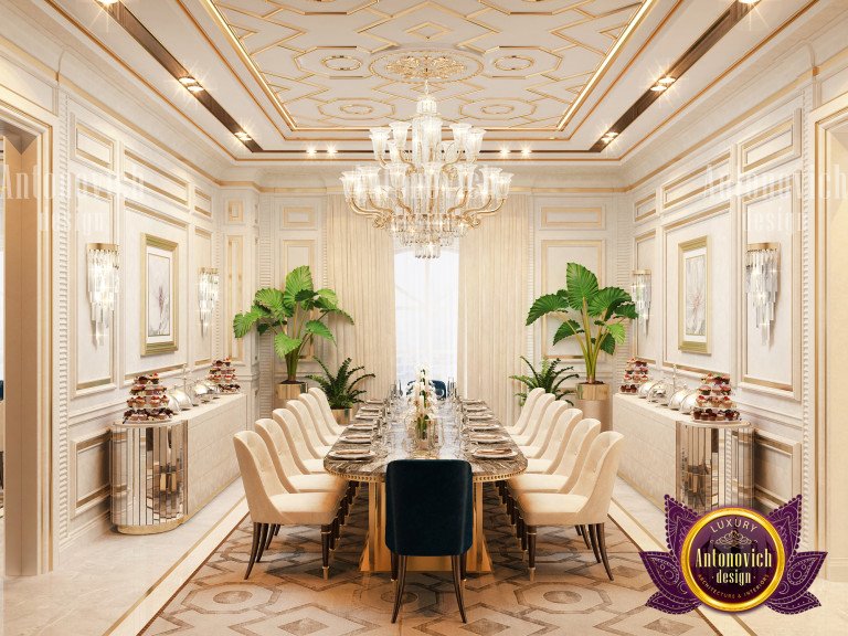 Luxurious dining room with a crystal chandelier