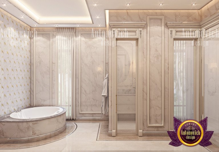 Elegant neutral-toned bathroom with modern fixtures