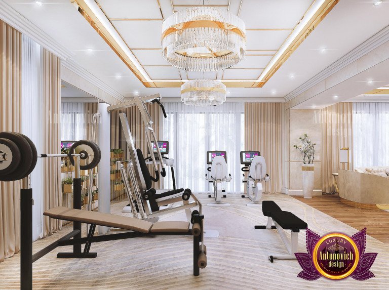 Stylish and comfortable relaxation area in a luxury home gym