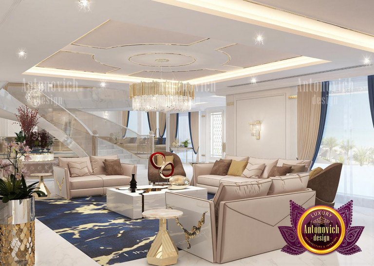 Luxurious living room with opulent furniture and decor