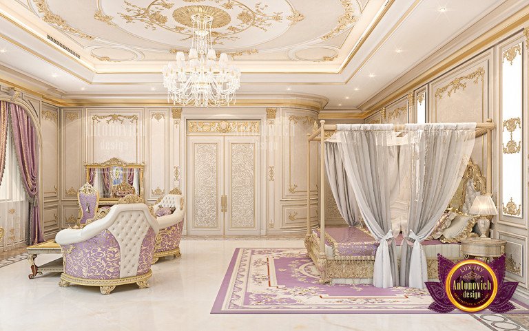 Elegant queen-sized bed with lavish bedding and plush pillows