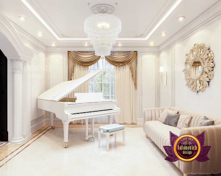 Elegant seating area in a piano room