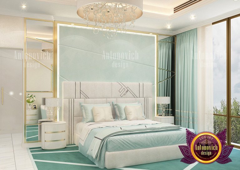 Stylish light green bedroom furniture arrangement in a Dubai home