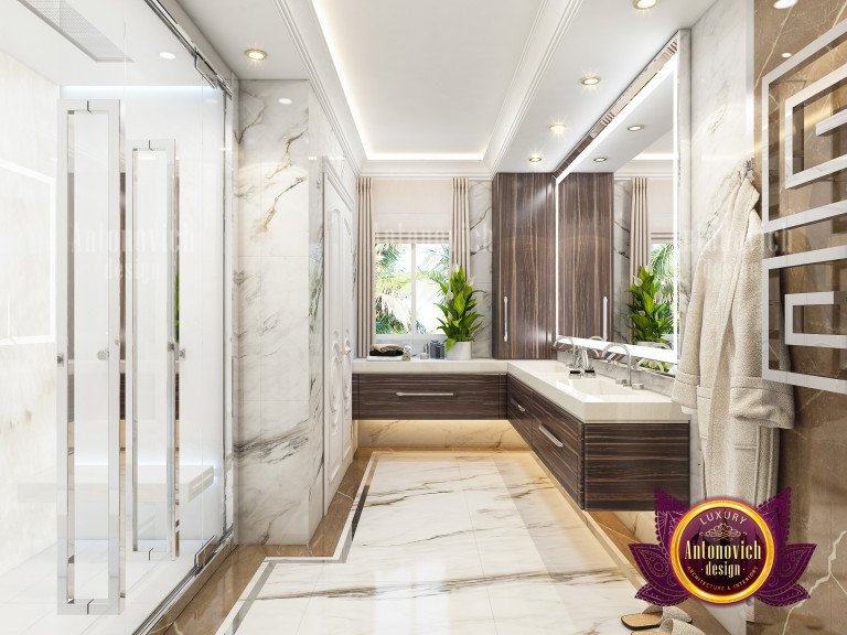 Elegant custom marble bathroom with freestanding bathtub