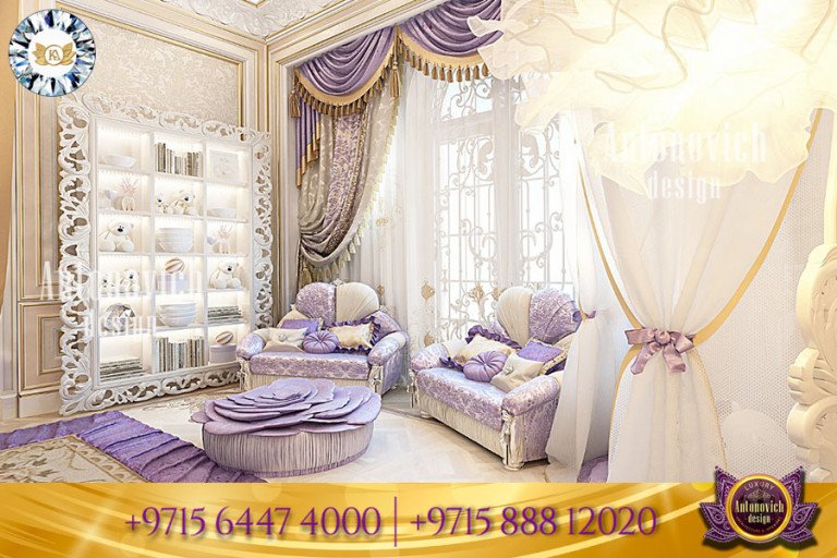 Regal chandelier illuminating a princess-style bedroom