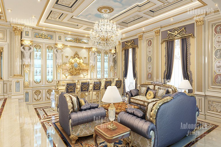 Opulent living room with classical design elements