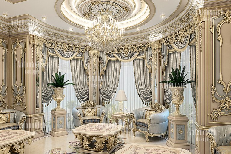 Stunning luxury villa living room designed by Dubai's best interior design company