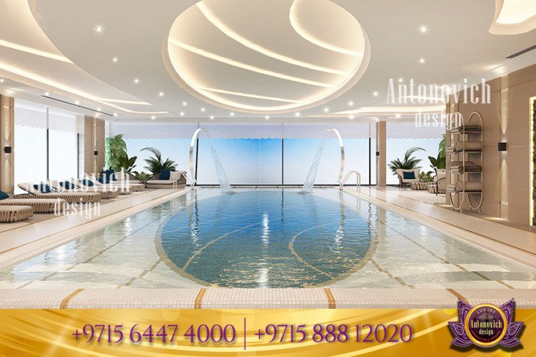 Luxurious poolside cabana with stylish furniture and lush greenery