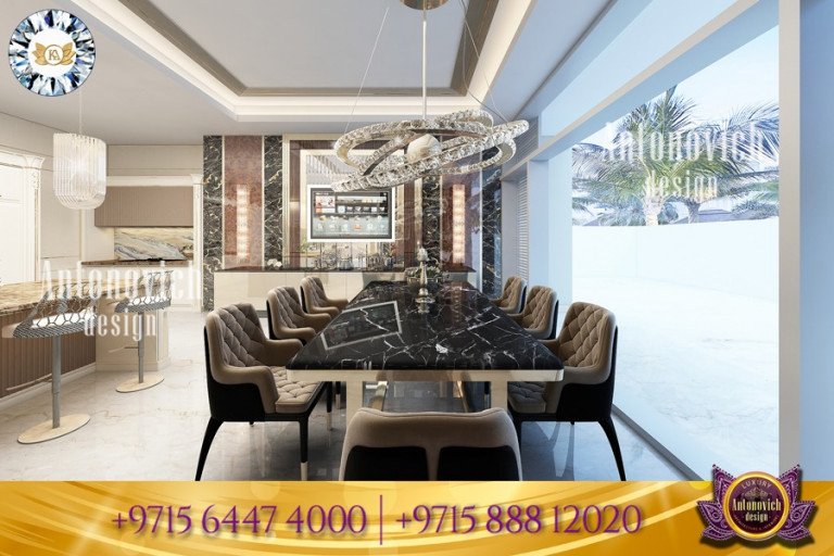Stylish dining room featuring bold artwork