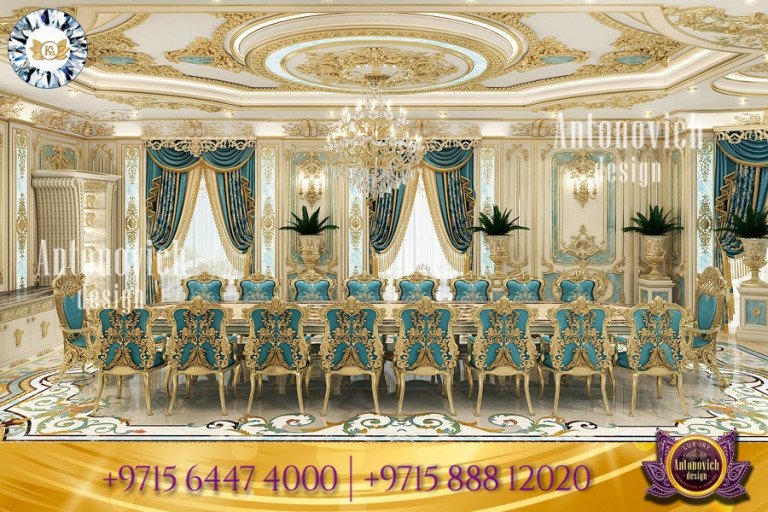 Elegant dining room with stylish furniture and decor