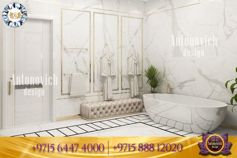 Luxurious freestanding bathtub in an elegant bathroom