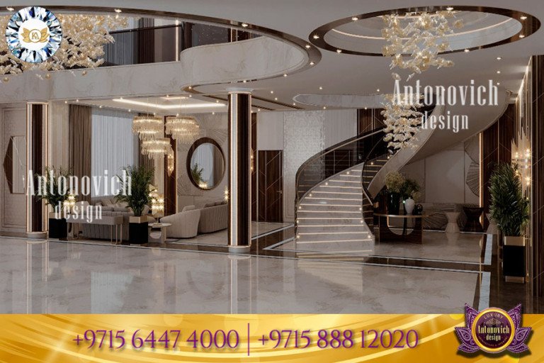 Opulent living room with lavish furnishings and decor