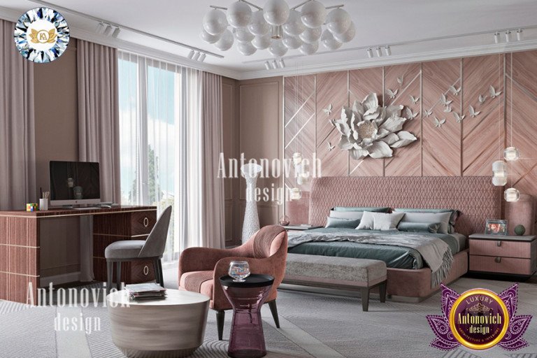 Elegant bedroom seating area featuring lavish furniture and décor by Katrina Antonovich