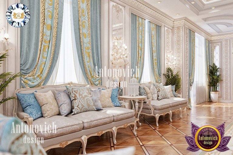 Palatial bedroom design featuring plush bedding and sophisticated interiors