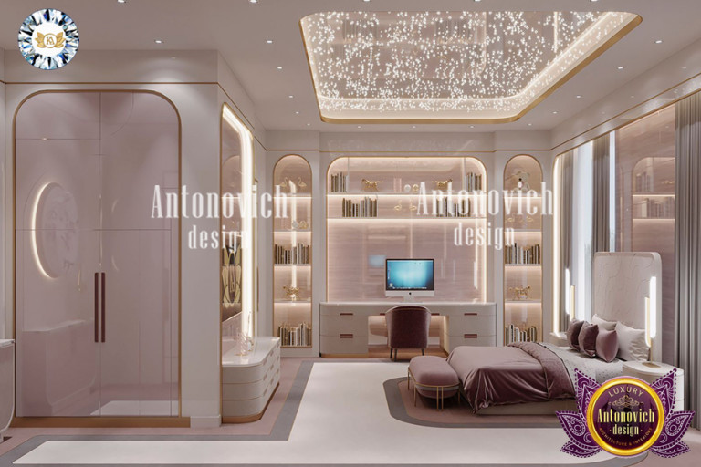 Elegant chic aesthetic bedroom with modern furniture