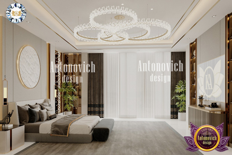 Luxurious bedroom with elegant chandelier in Villa Dubai Hills