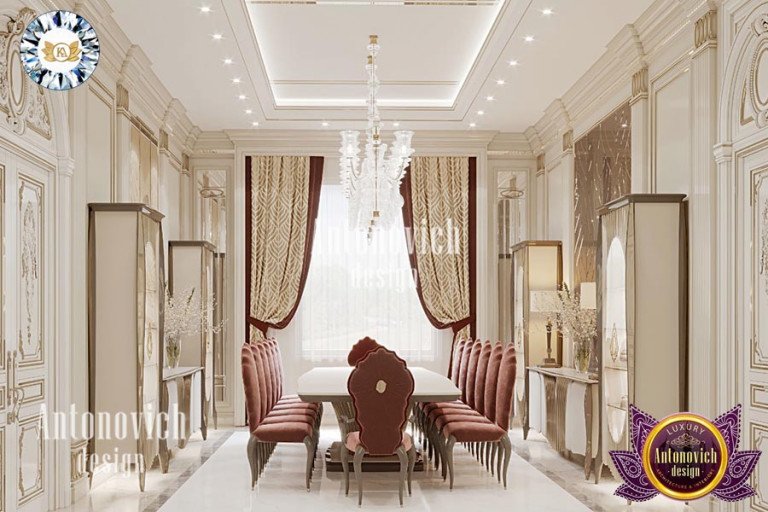 Sophisticated dining area featuring opulent lighting and décor