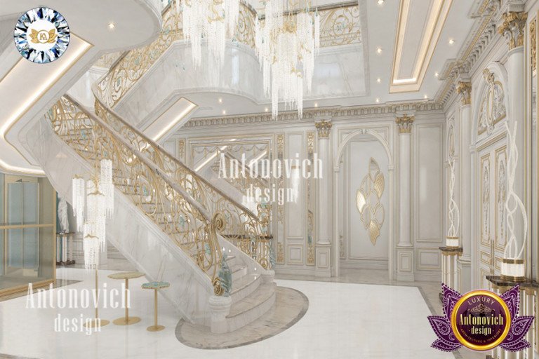 Elegant marble staircase with intricate railing in Dubai
