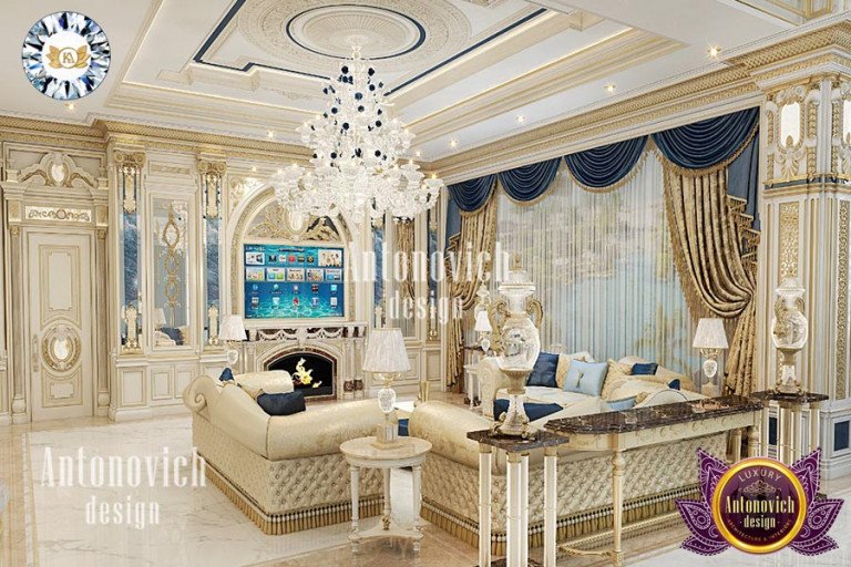 Stunning palace living room with intricate details by Antonovich Design