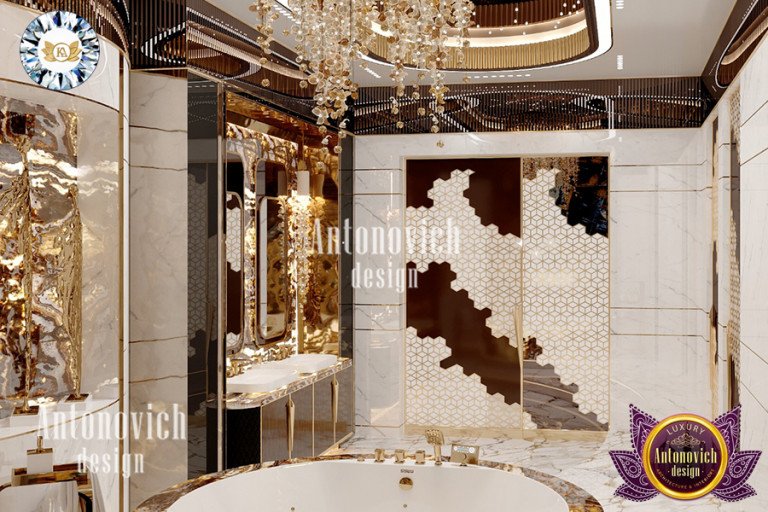 Sophisticated bathroom vanity and mirror by Luxury Antonovich Design
