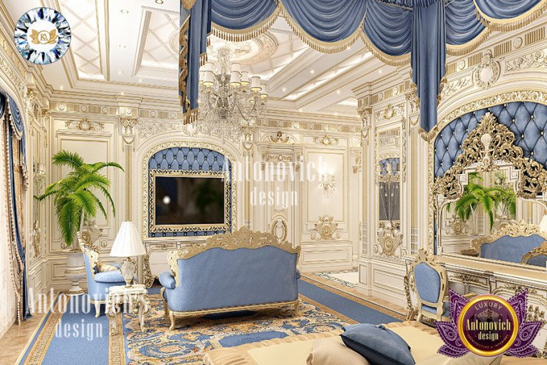 Luxurious royal bedroom design with a breathtaking view and refined decor
