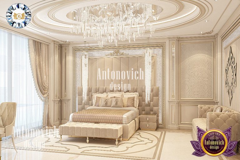 Opulent Antonovich-designed bedroom with a sophisticated color palette