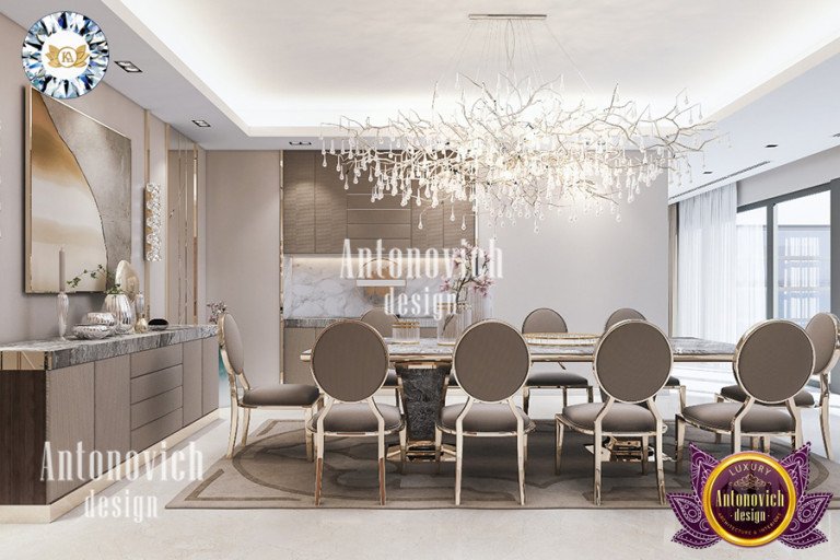 Luxurious dining room with exquisite wall decor