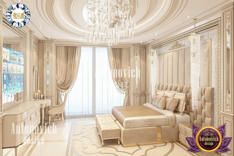 Stunning Dubai bedroom design showcasing intricate ceiling details