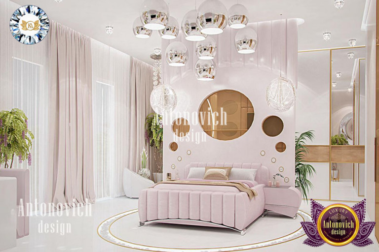 Elegant bedroom interior with plush bedding and stylish furniture