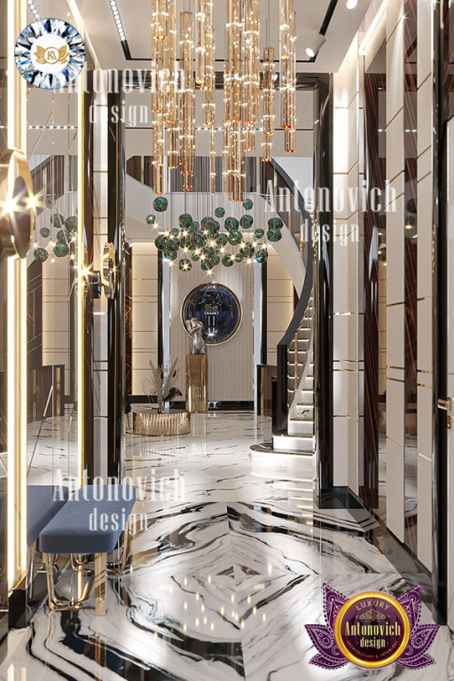 Elegant hallway design with intricate wall details and bespoke furniture
