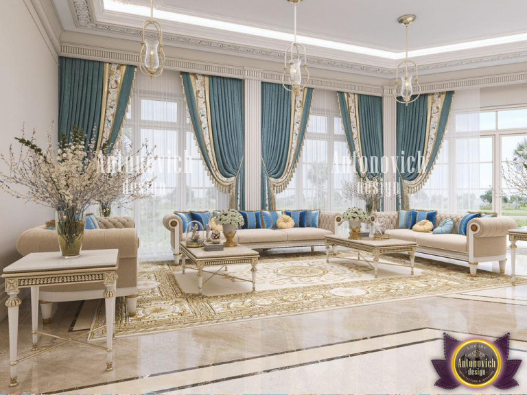 Elegant living room with sophisticated furnishings in the luxury design house