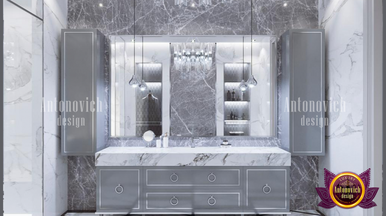 Tiled and Marble Luxury Silver Bathroom in Dubai
