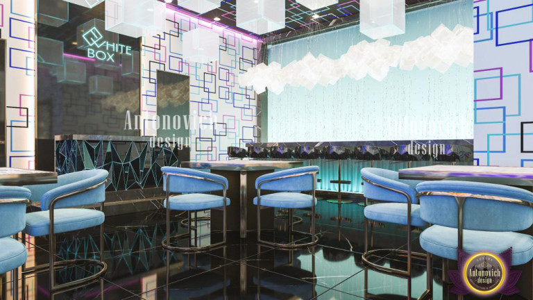 Contemporary restaurant design showcasing bold colors and geometric patterns