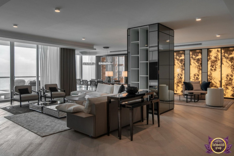 Sleek and modern luxury living room design in a Dubai penthouse