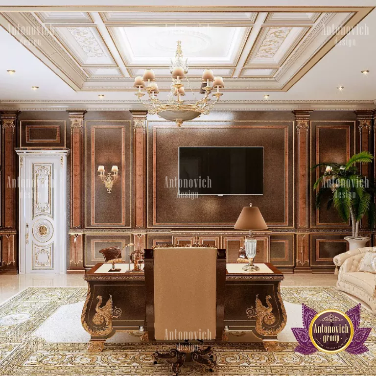 Elegant home office setup with a Dubai-inspired luxury theme