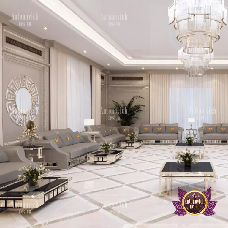 Sophisticated Dubai villa sitting room featuring floor-to-ceiling windows