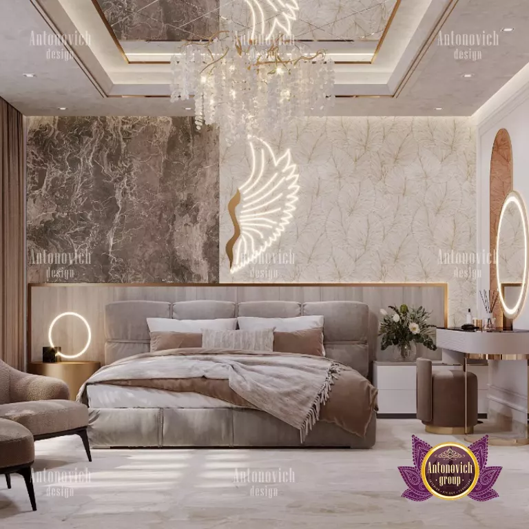 Elegant monochromatic bedroom with luxurious textures