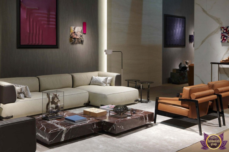 Sophisticated living room design featuring opulent decor in Dubai