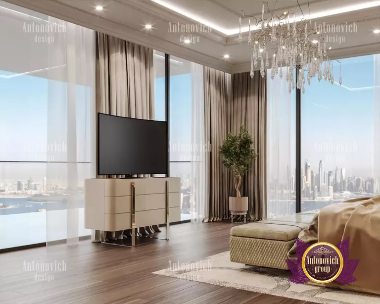 Luxurious Dubai bedroom with a breathtaking view and opulent furnishings