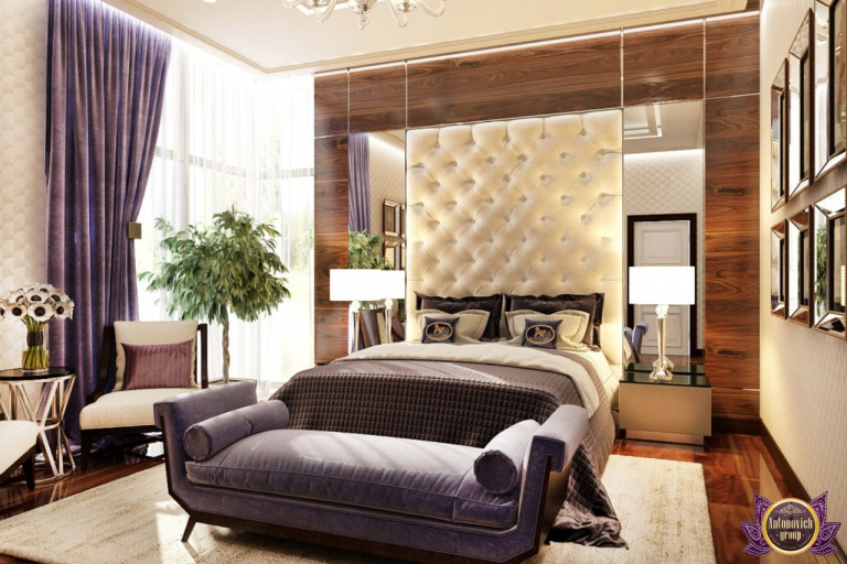 Sophisticated Dubai-themed bedroom with a breathtaking view and lavish furnishings